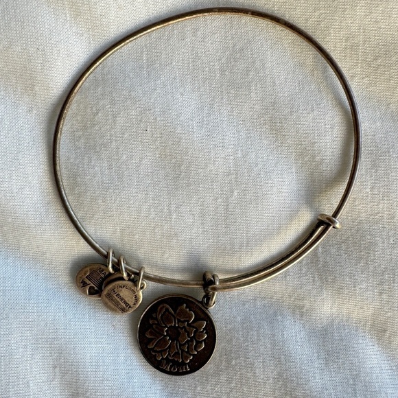 Alex and Ani Mom Peony Charm Bangle in Silver-Tone Brass - Picture 2 of 4